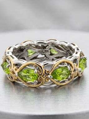 Rarities Carol Brodie Sterling Silver Two-Tone Peridot Pear Cut Eternity Band